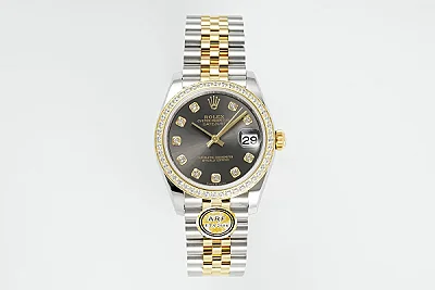 AR Factory Rolex Datejust 31mm Two-Tone Yellow Gold and Stainless Steel Black Dial Diamond Bezel and Markers Women's Luxury Watch