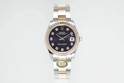 AR Factory Rolex Lady-Datejust 31mm Two-Tone Stainless Steel and Rose Gold Aubergine Diamond Dial Fluted Bezel Automatic Watch