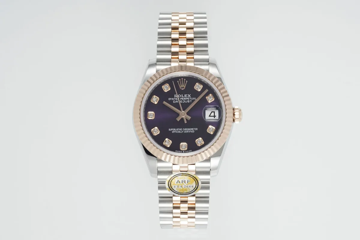 AR Factory Rolex Lady-Datejust 31mm Everose Gold &amp; Steel Aubergine Diamond Dial Jubilee Bracelet Watch