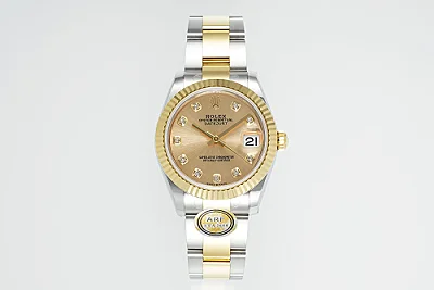 AR Factory Rolex Datejust 31mm Two-Tone Yellow Gold and Steel Oyster Bracelet Champagne Diamond Dial Ladies Watch