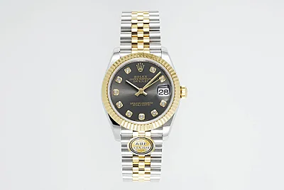 AR Factory Rolex Lady-Datejust 31mm Two-Tone Steel and Yellow Gold Black Diamond Dial Fluted Bezel Oyster Bracelet Watch
