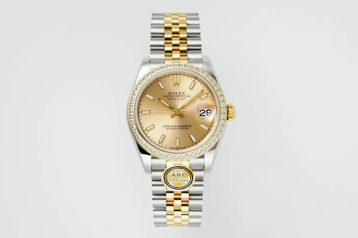 AR Factory Rolex Lady-Datejust 31mm Champagne Dial Diamond-Set Bezel Two-Tone Yellow Gold and Steel Jubilee Bracelet Luxury Watch