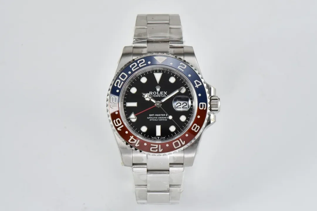 AR Factory Rolex GMT-Master II Pepsi Blue Red Ceramic Bezel Black Dial Stainless Automatic Watch