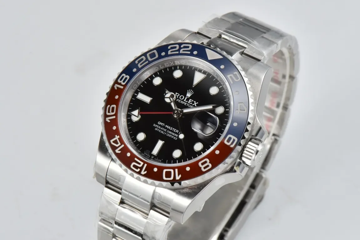 AR Factory Rolex GMT-Master II Pepsi Blue Red Ceramic Bezel Black Dial Stainless Automatic Watch