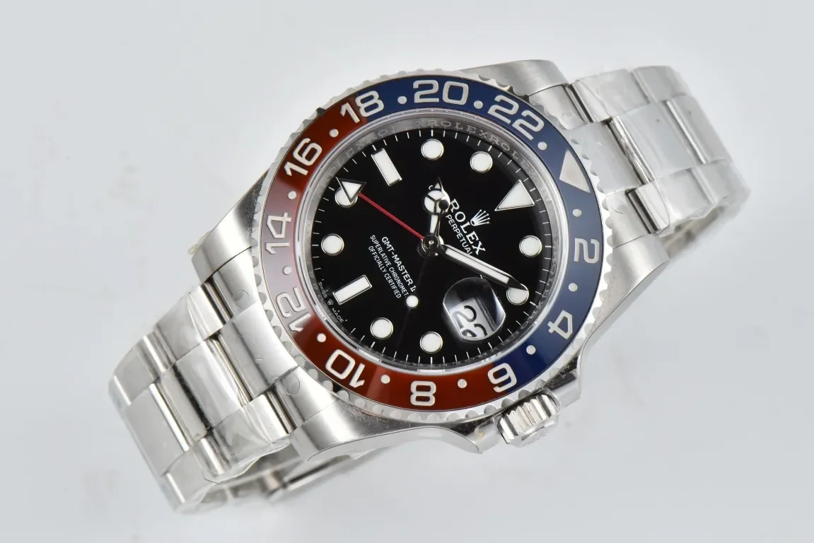AR Factory Rolex GMT-Master II Pepsi Blue Red Ceramic Bezel Black Dial Stainless Automatic Watch