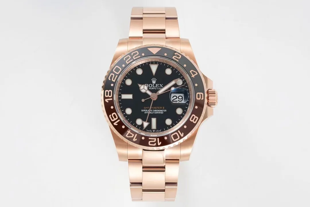 AR Factory Rolex GMT-Master II Everose Gold Black Dial Root Beer Bezel  Watch