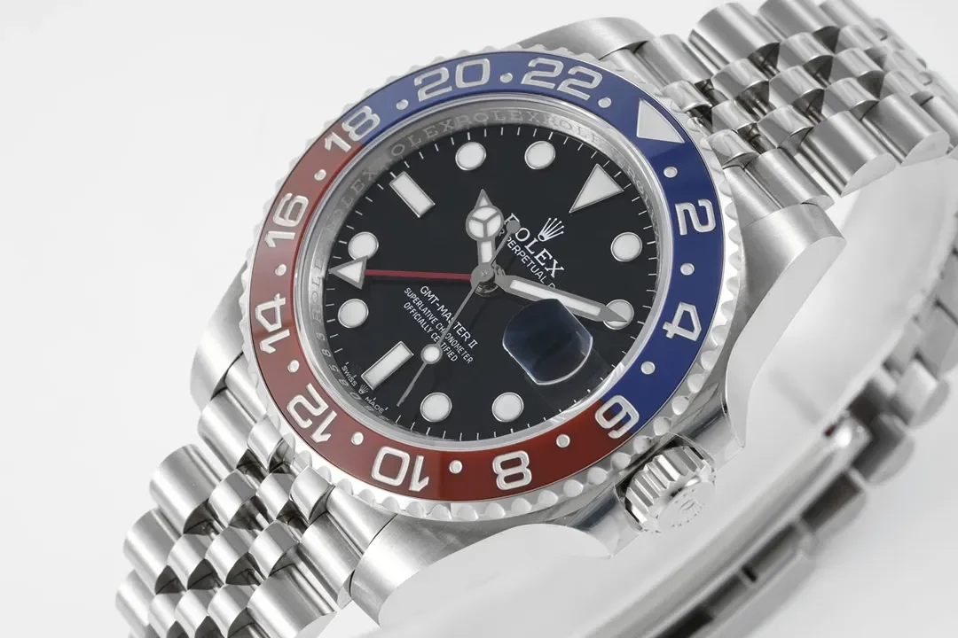 AR Factory Rolex GMT-Master II Pepsi Red-Blue Ceramic Bezel Black Dial Stainless Steel  Watch