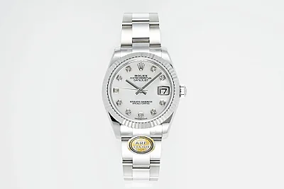 AR Factory Rolex Lady-Datejust 31mm White Dial Diamond Bezel Stainless Steel Oyster Bracelet Women's Watch