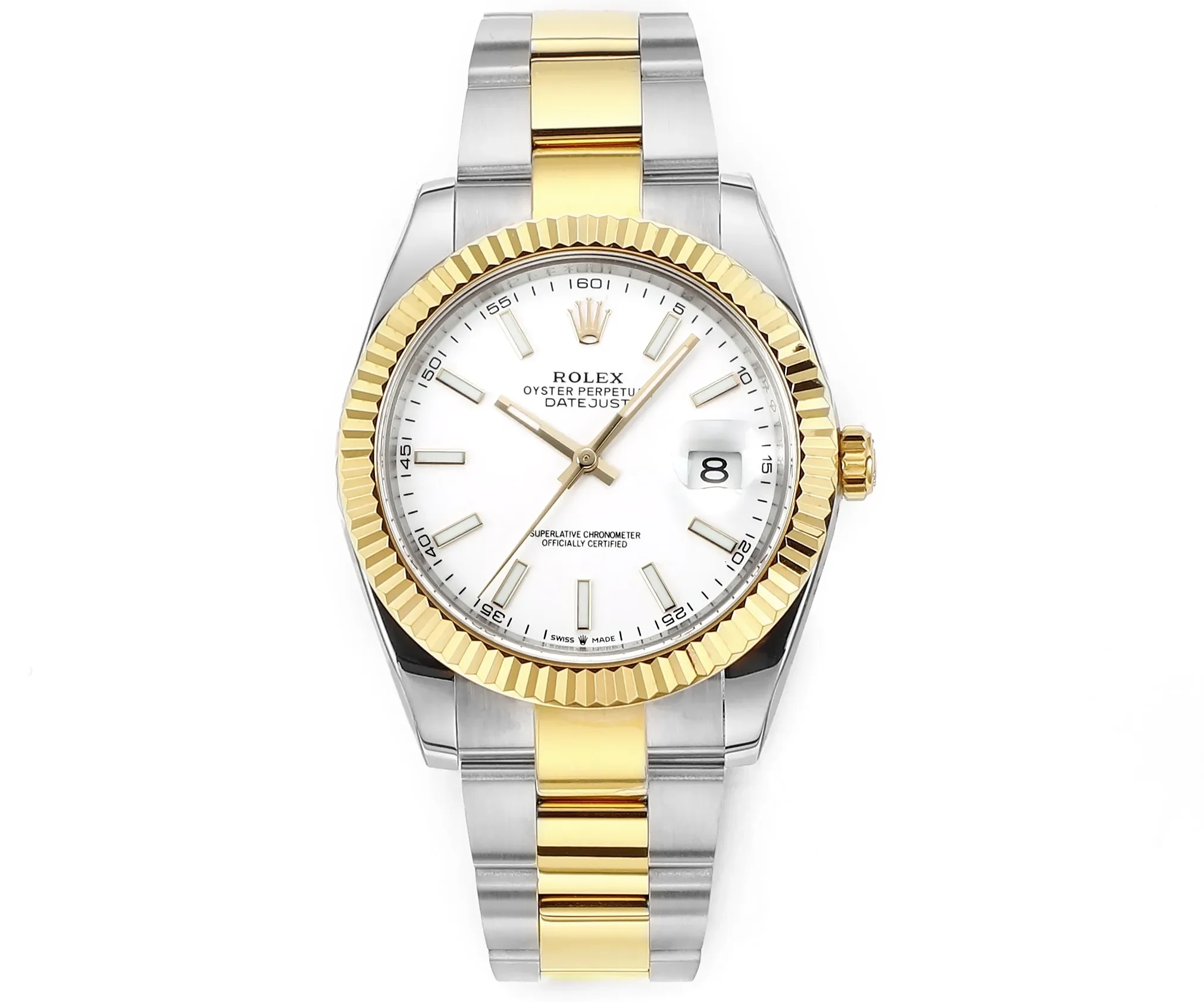AR Factory Rolex Datejust 41mm Two-Tone Stainless Steel and Yellow Gold Fluted Bezel White Dial Automatic Men's Watch