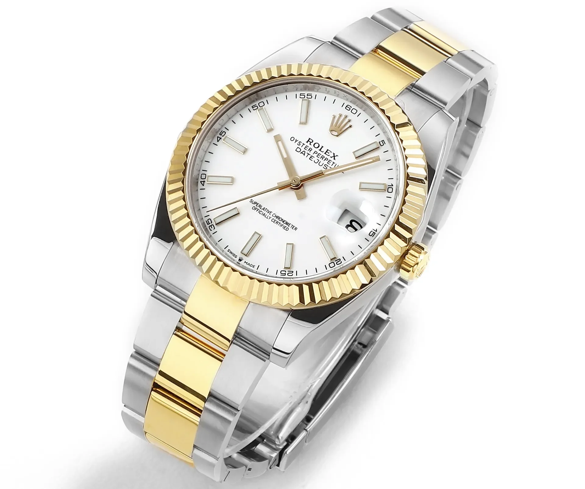AR Factory Rolex Datejust 41mm Two-Tone Stainless Steel and Yellow Gold Fluted Bezel White Dial Automatic Men's Watch
