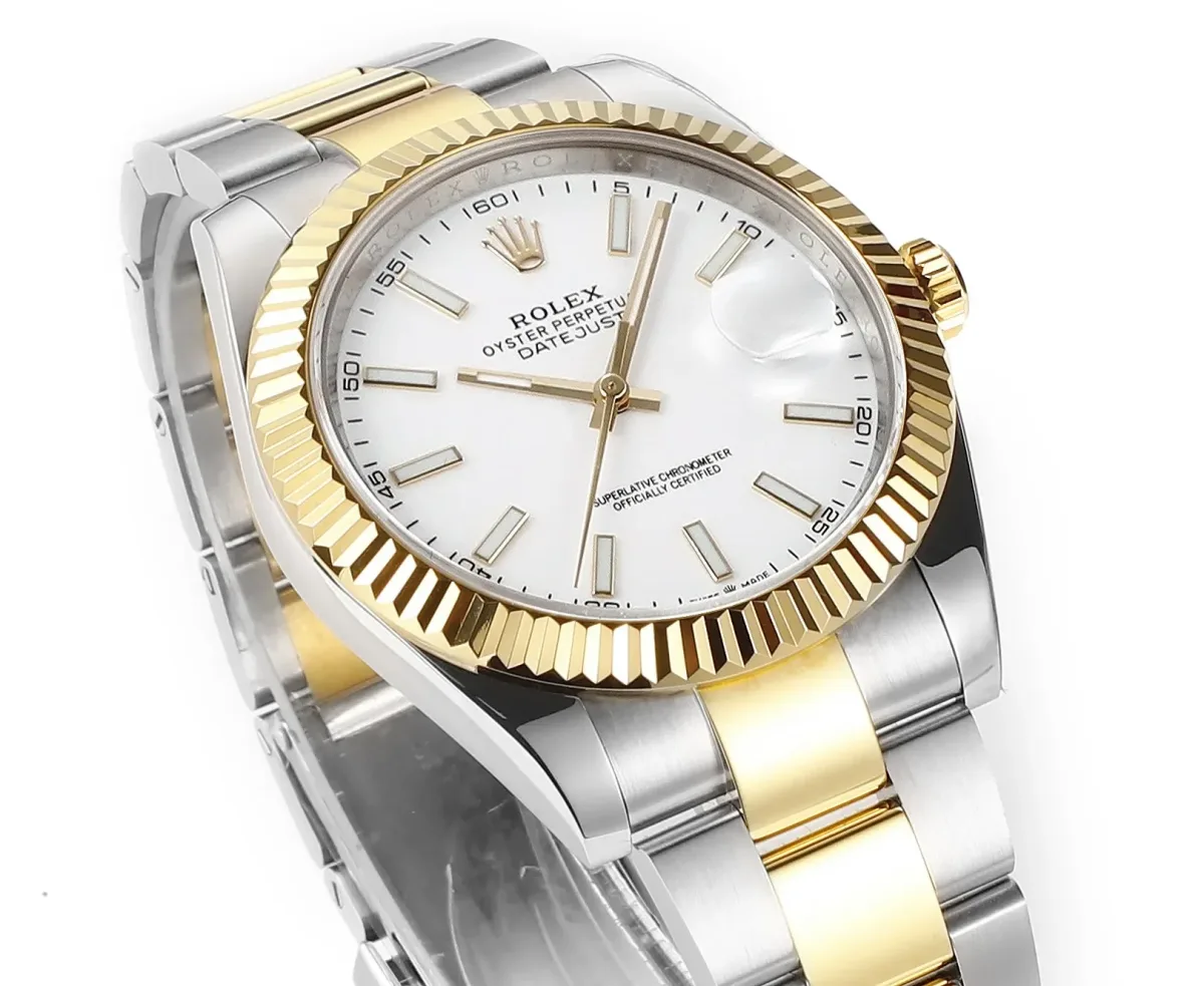 AR Factory Rolex Datejust 41mm Two-Tone Stainless Steel and Yellow Gold Fluted Bezel White Dial Automatic Men's Watch