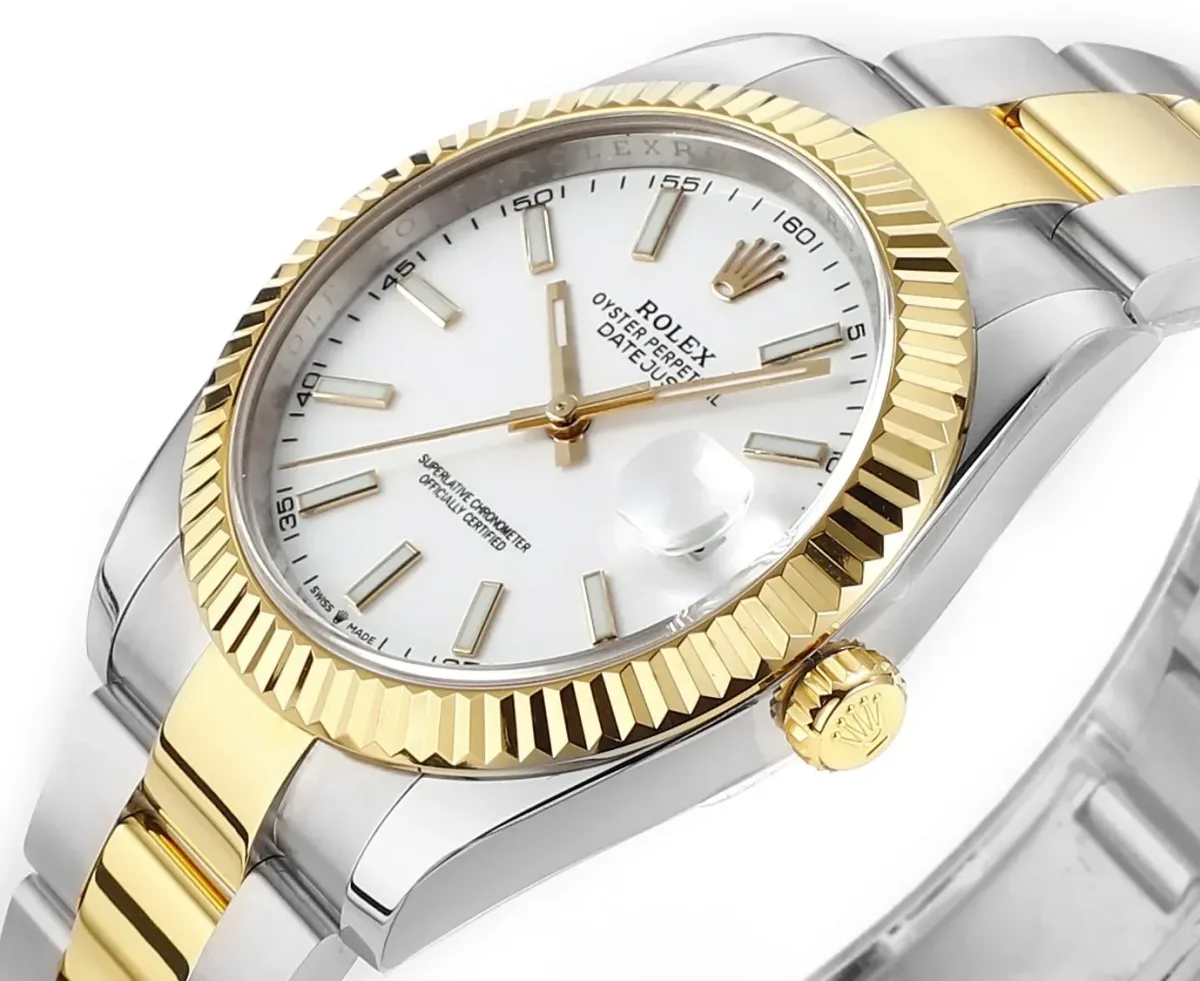 AR Factory Rolex Datejust 41mm Two-Tone Stainless Steel and Yellow Gold Fluted Bezel White Dial Automatic Men's Watch