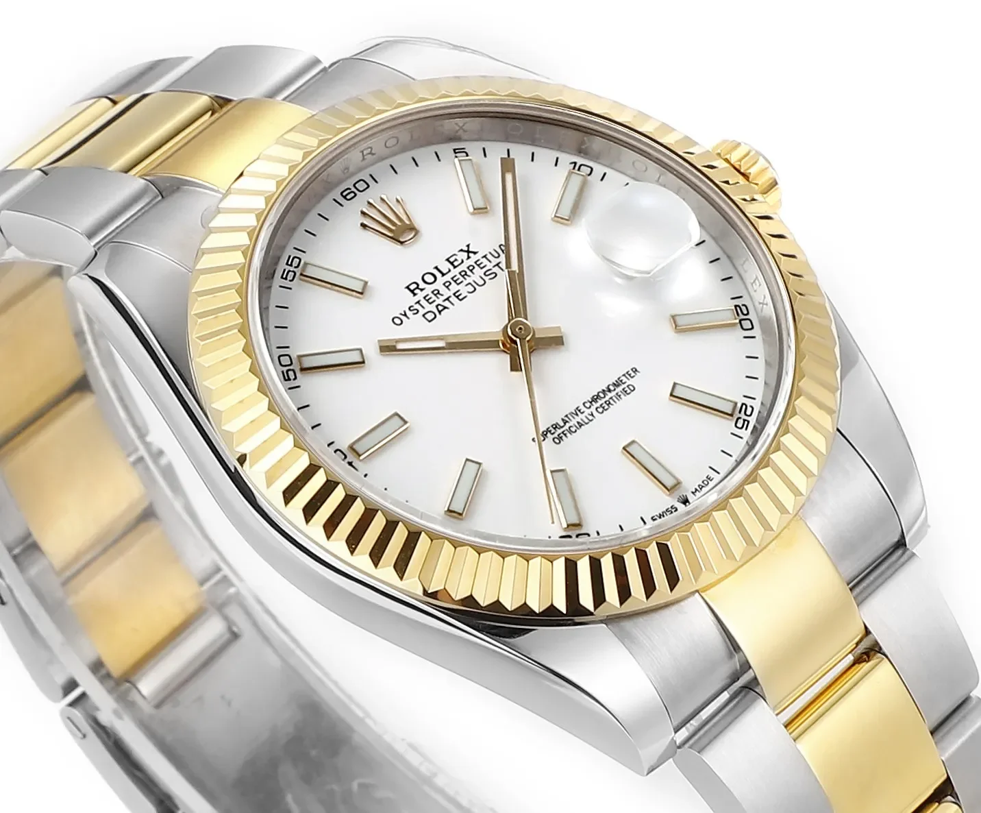 AR Factory Rolex Datejust 41mm Two-Tone Stainless Steel and Yellow Gold Fluted Bezel White Dial Automatic Men's Watch