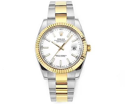 AR Factory Rolex Datejust 41mm Two-Tone Stainless Steel and Yellow Gold Fluted Bezel White Dial Automatic Men's Watch