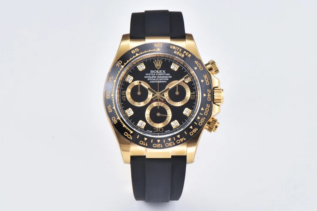 VS Factory Weighted Rolex Daytona 116518 Gold Black Enamel Dial with Moissanite Stones - Premium VSF Watches Collection