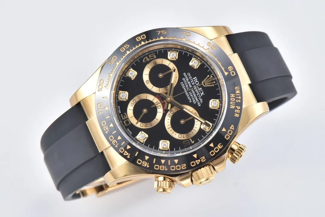 VS Factory Weighted Rolex Daytona 116518 Gold Black Enamel Dial with Moissanite Stones - Premium VSF Watches Collection
