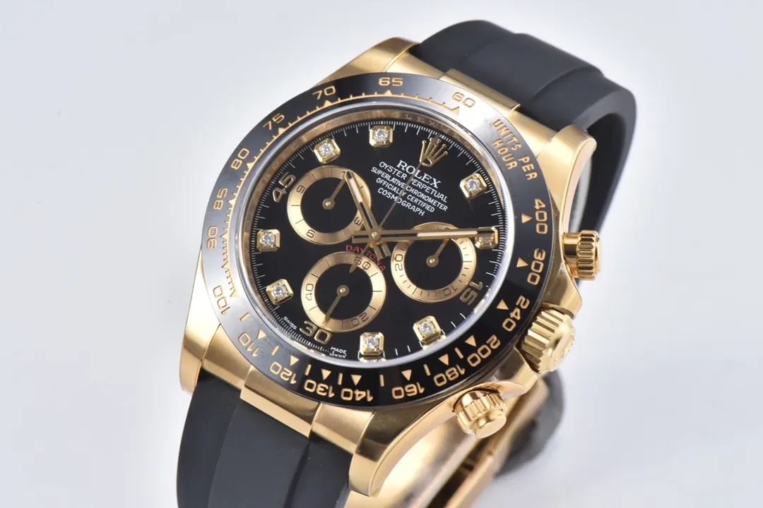 VS Factory Weighted Rolex Daytona 116518 Gold Black Enamel Dial with Moissanite Stones - Premium VSF Watches Collection