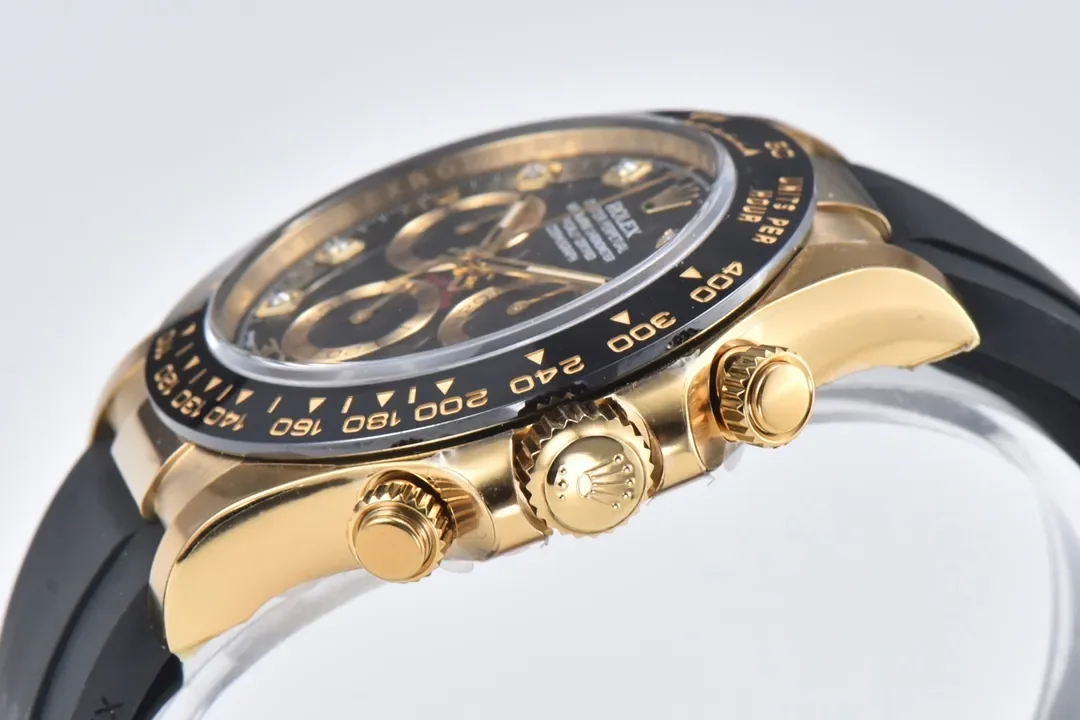 VS Factory Weighted Rolex Daytona 116518 Gold Black Enamel Dial with Moissanite Stones - Premium VSF Watches Collection