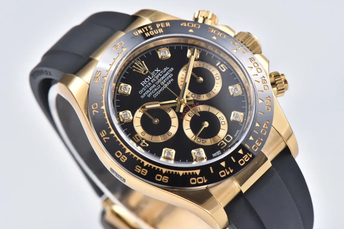 VS Factory Weighted Rolex Daytona 116518 Gold Black Enamel Dial with Moissanite Stones - Premium VSF Watches Collection