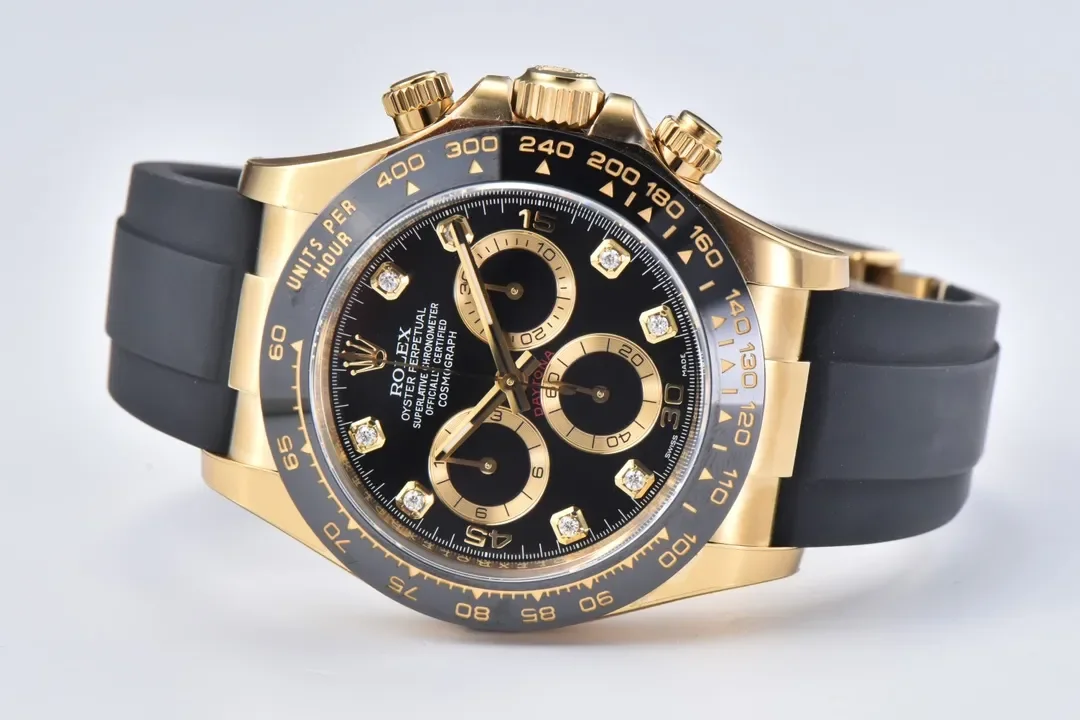 VS Factory Weighted Rolex Daytona 116518 Gold Black Enamel Dial with Moissanite Stones - Premium VSF Watches Collection