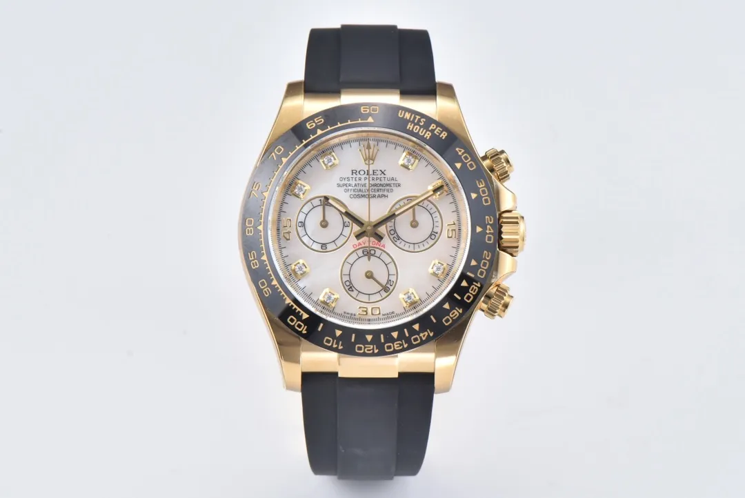 BT Factory Rolex Daytona Clean Factory 116518 Gold Engraved Natural Cloud Mother-of-Pearl Dial VSF Watches with Black Rubber Strap