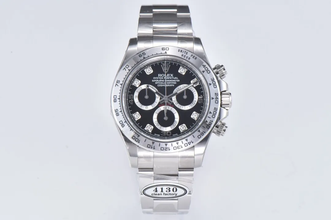 BT Factory Rolex Daytona Watch - Black Enamel Dial with Moissanite Diamonds by VSF Watches Brand