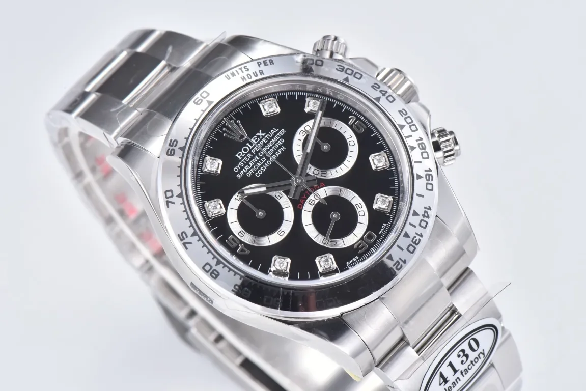 BT Factory Rolex Daytona Watch - Black Enamel Dial with Moissanite Diamonds by VSF Watches Brand