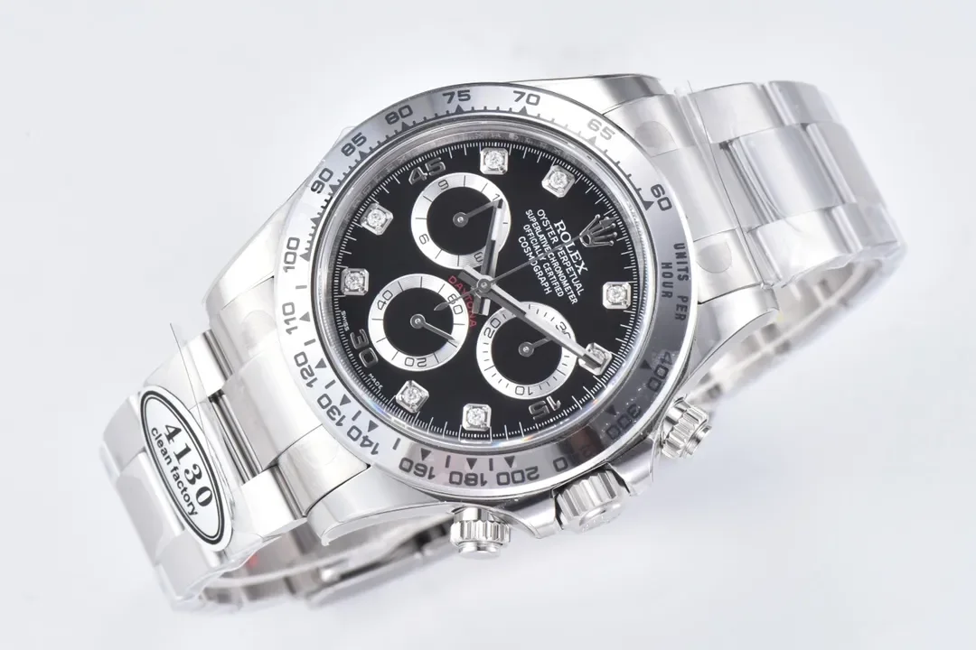 BT Factory Rolex Daytona Watch - Black Enamel Dial with Moissanite Diamonds by VSF Watches Brand