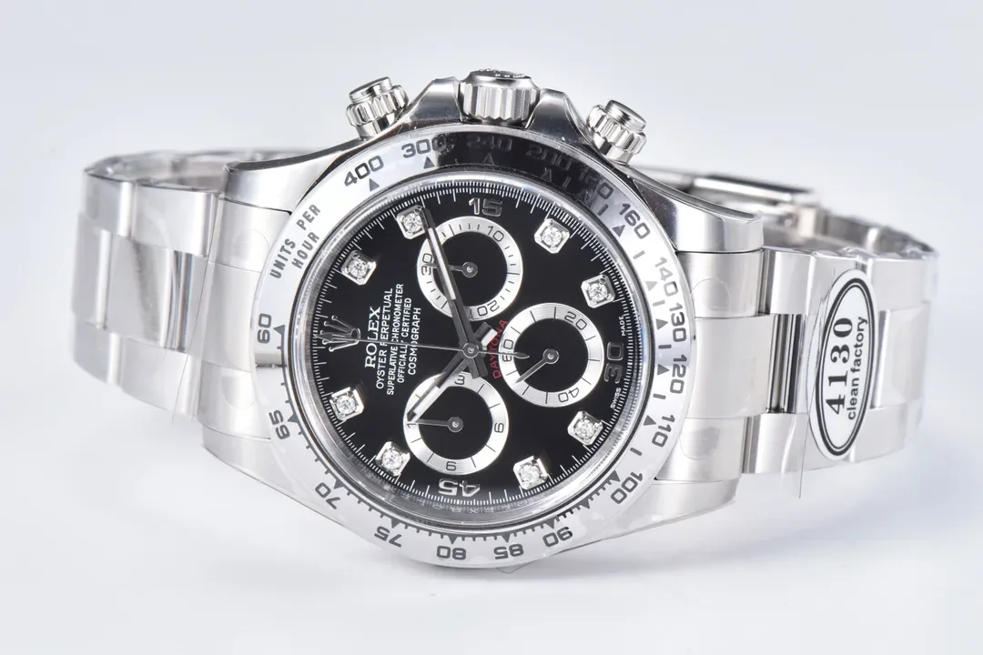 BT Factory Rolex Daytona Watch - Black Enamel Dial with Moissanite Diamonds by VSF Watches Brand