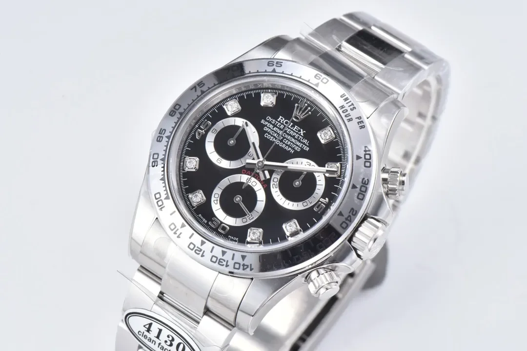 BT Factory Rolex Daytona Watch - Black Enamel Dial with Moissanite Diamonds by VSF Watches Brand