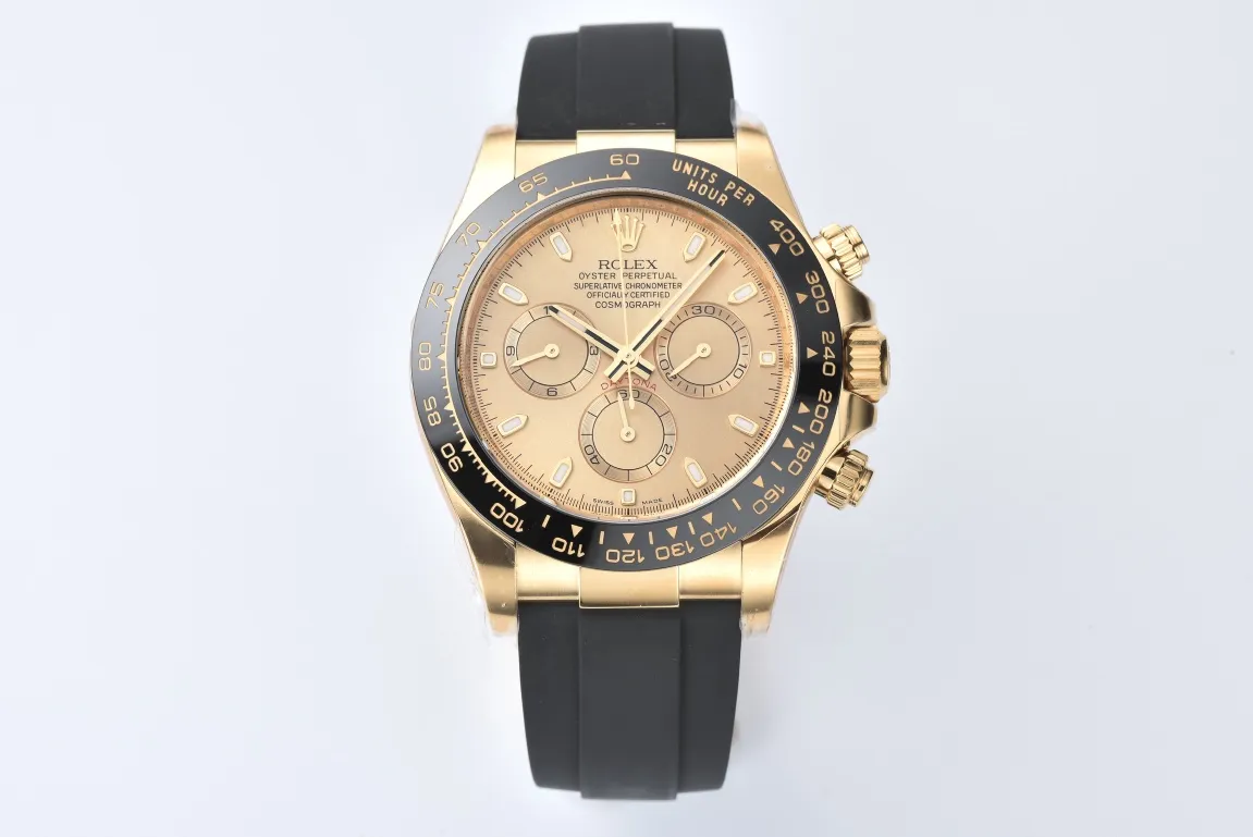 BT Factory Rolex Daytona 116518 Champagne Dial - Full Gold with Black Rubber Strap by VSF Watches Official Store