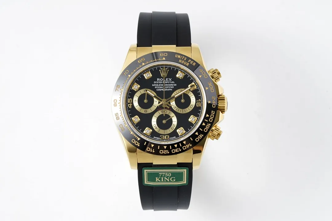 Rolex Daytona - Gold &amp; Black Rubber Strap, Premium Watches Replica