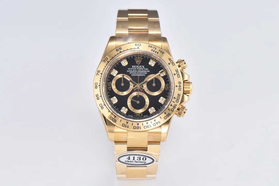 Rolex Daytona Watch - Black Enamel Dial with Moissanite Stones