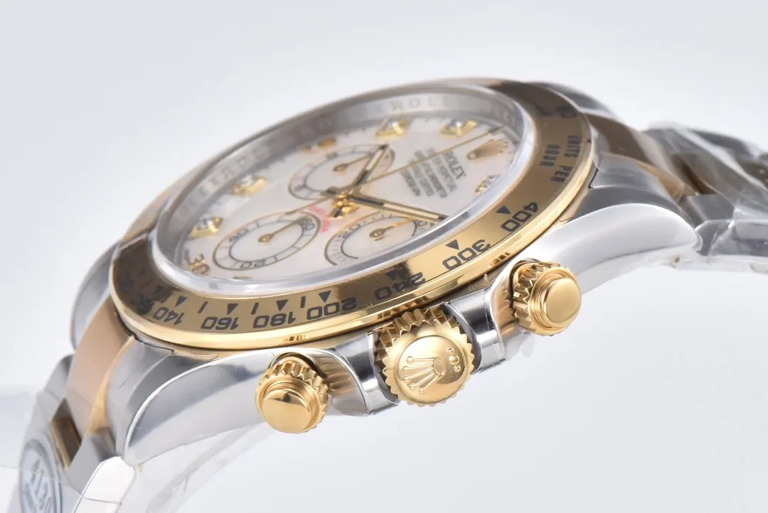 Rolex Daytona Watch with Moissanite Diamonds - Two-Tone with Mother-of-Pearl Dial
