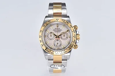 Rolex Daytona Watch with Moissanite Diamonds - Two-Tone with Mother-of-Pearl Dial