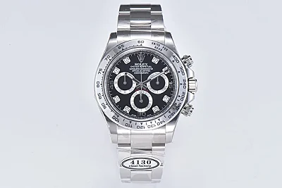Rolex Daytona Watch - Black Enamel Dial with Moissanite Diamonds