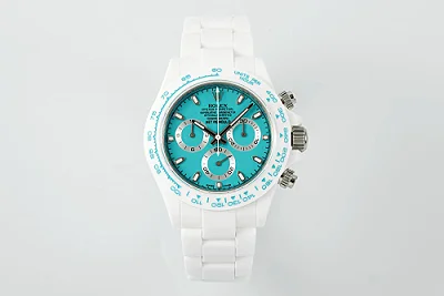 Rolex Daytona Ceramic Watch - White Strap, Turquoise Dial, Premium VSF Watches Design