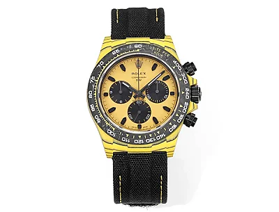Rolex Daytona Carbon Fiber Night Glow Case Watch - Yellow with Black Strap by VSF Watches Official Store