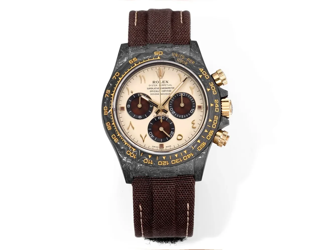 Rolex Daytona Carbon Fiber Custom Edition Watch - Black with Brown Strap by VSF Watches Official