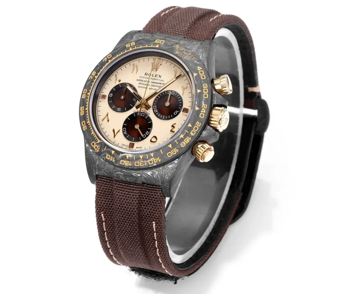 Rolex Daytona Carbon Fiber Custom Edition Watch - Black with Brown Strap by VSF Watches Official
