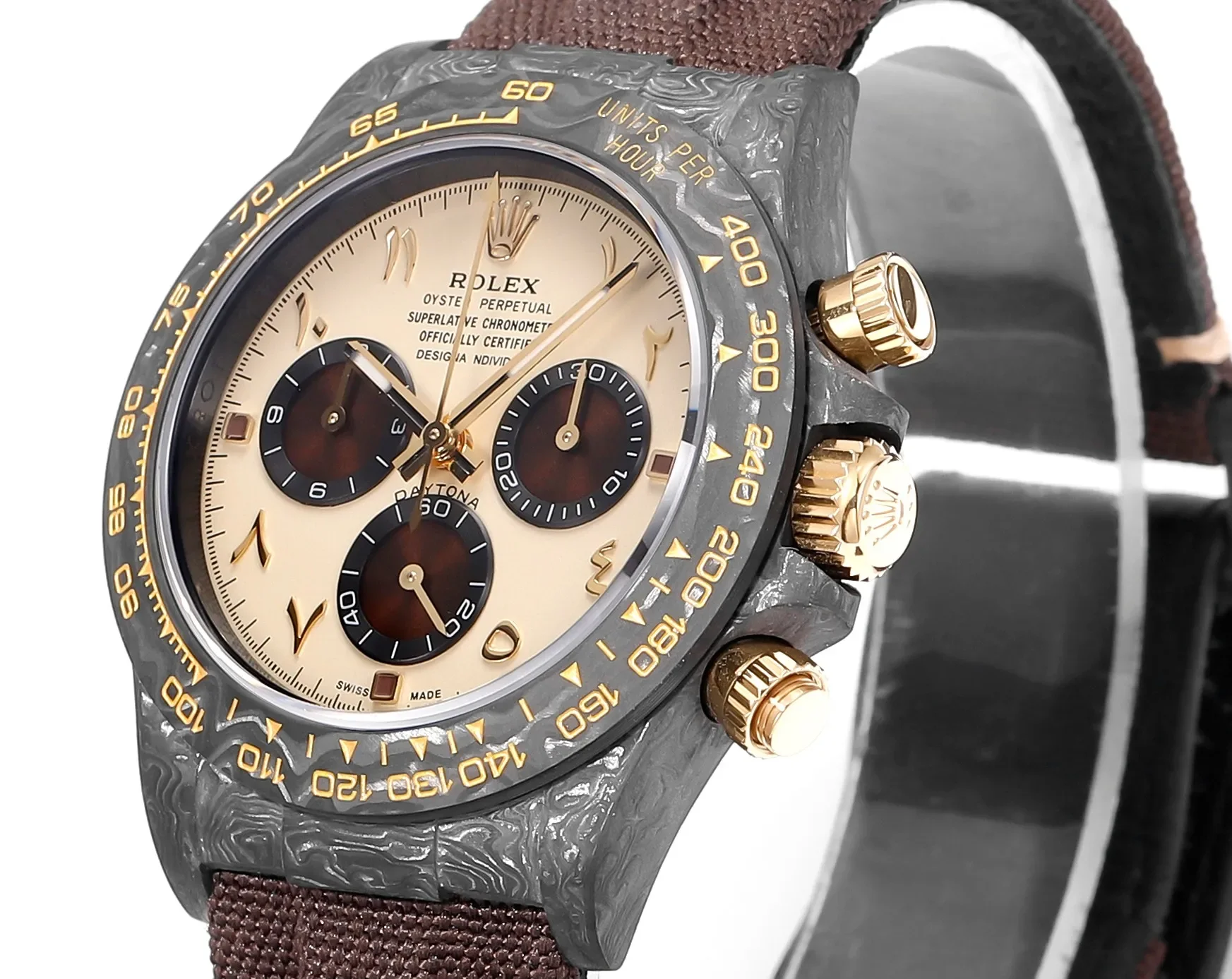 Rolex Daytona Carbon Fiber Custom Edition Watch - Black with Brown Strap by VSF Watches Official
