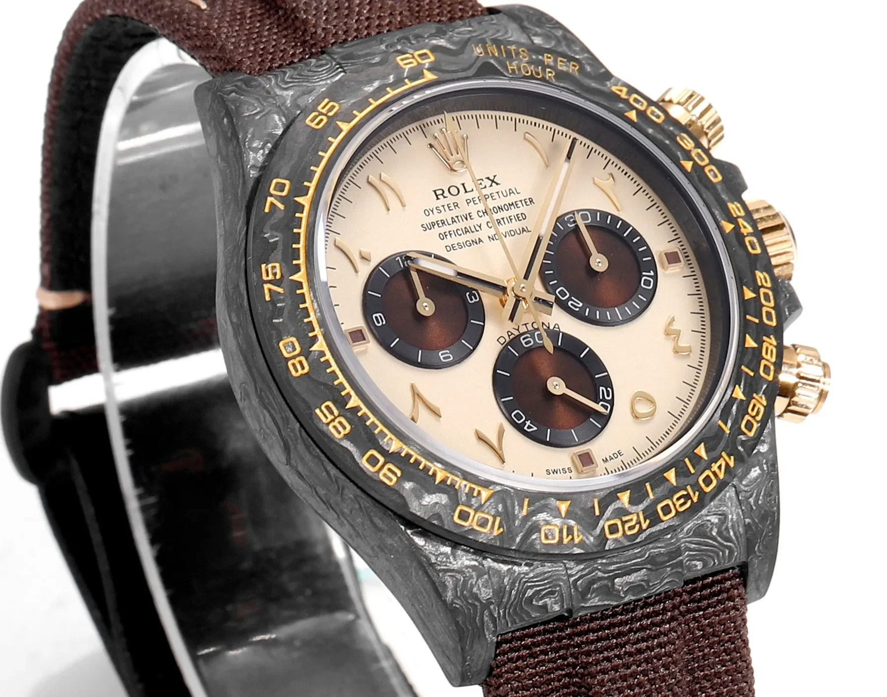 Rolex Daytona Carbon Fiber Custom Edition Watch - Black with Brown Strap by VSF Watches Official