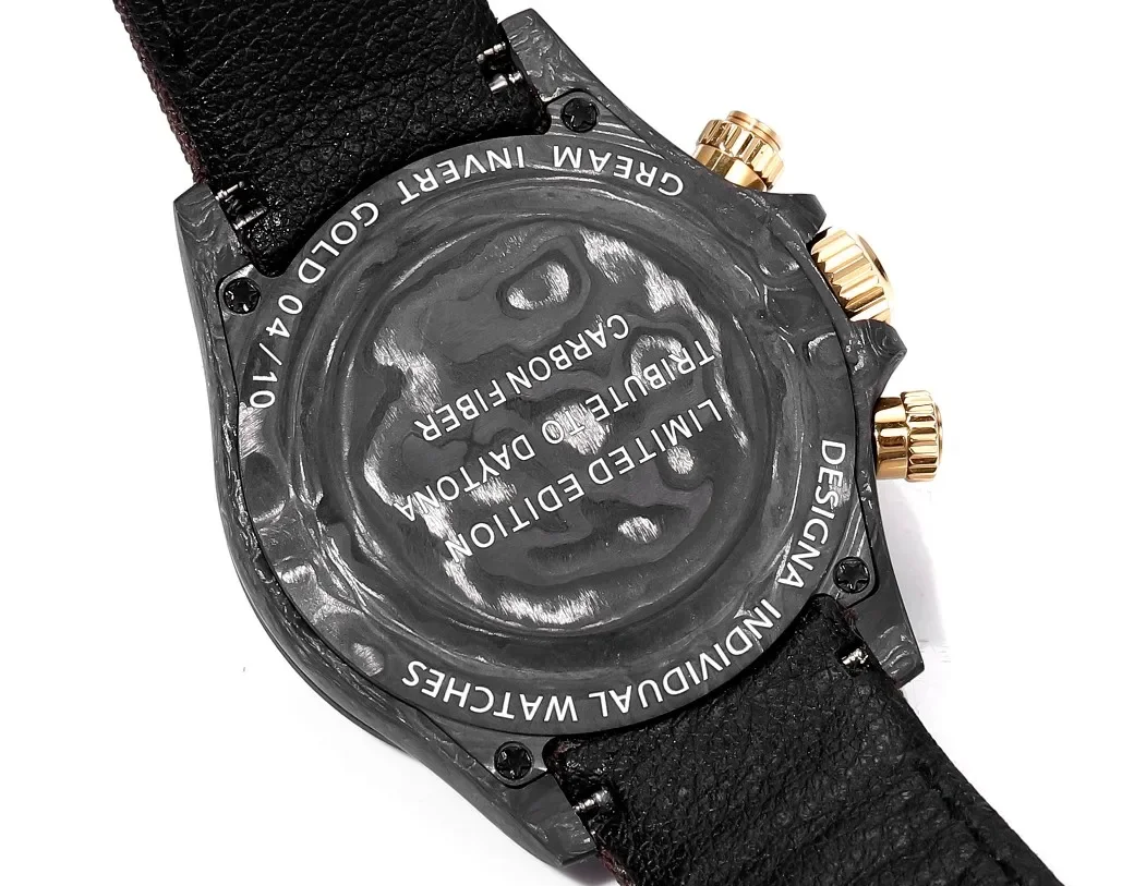 Rolex Daytona Carbon Fiber Custom Edition Watch - Black with Brown Strap by VSF Watches Official