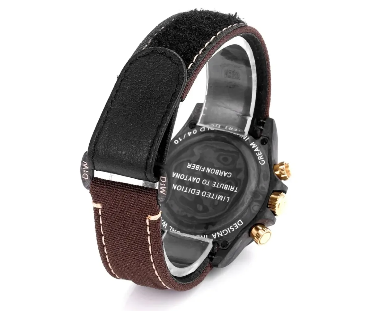Rolex Daytona Carbon Fiber Custom Edition Watch - Black with Brown Strap by VSF Watches Official
