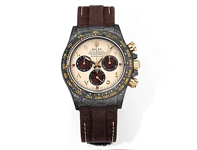 Rolex Daytona Carbon Fiber Custom Edition Watch - Black with Brown Strap by VSF Watches Official
