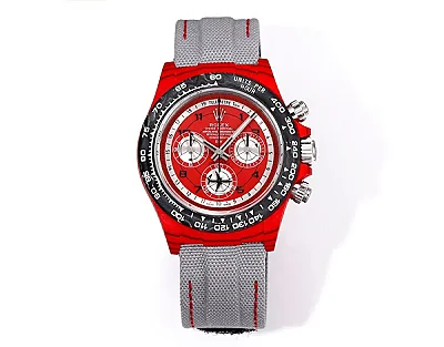 Rolex Daytona Carbon Fiber Night Glow Case Watch - Red Dial, Grey Strap by VSF Watches Official