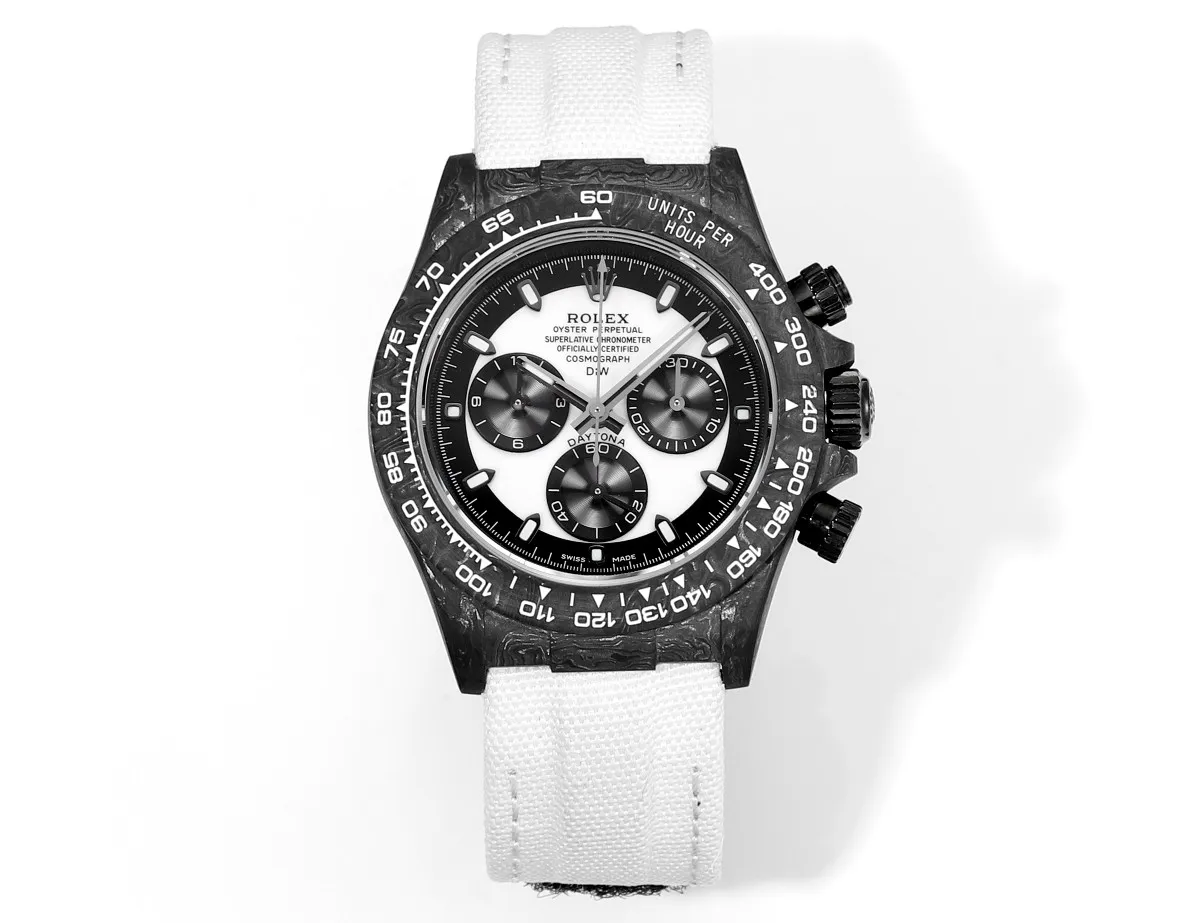 Rolex Daytona Carbon Fiber Custom Edition - Black with White Strap