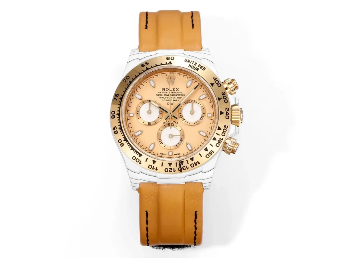Rolex Daytona Carbon Fiber Custom Edition - Champagne Dial, Brown Strap, Enhanced Night Glow Case by VSF Watches Official Store