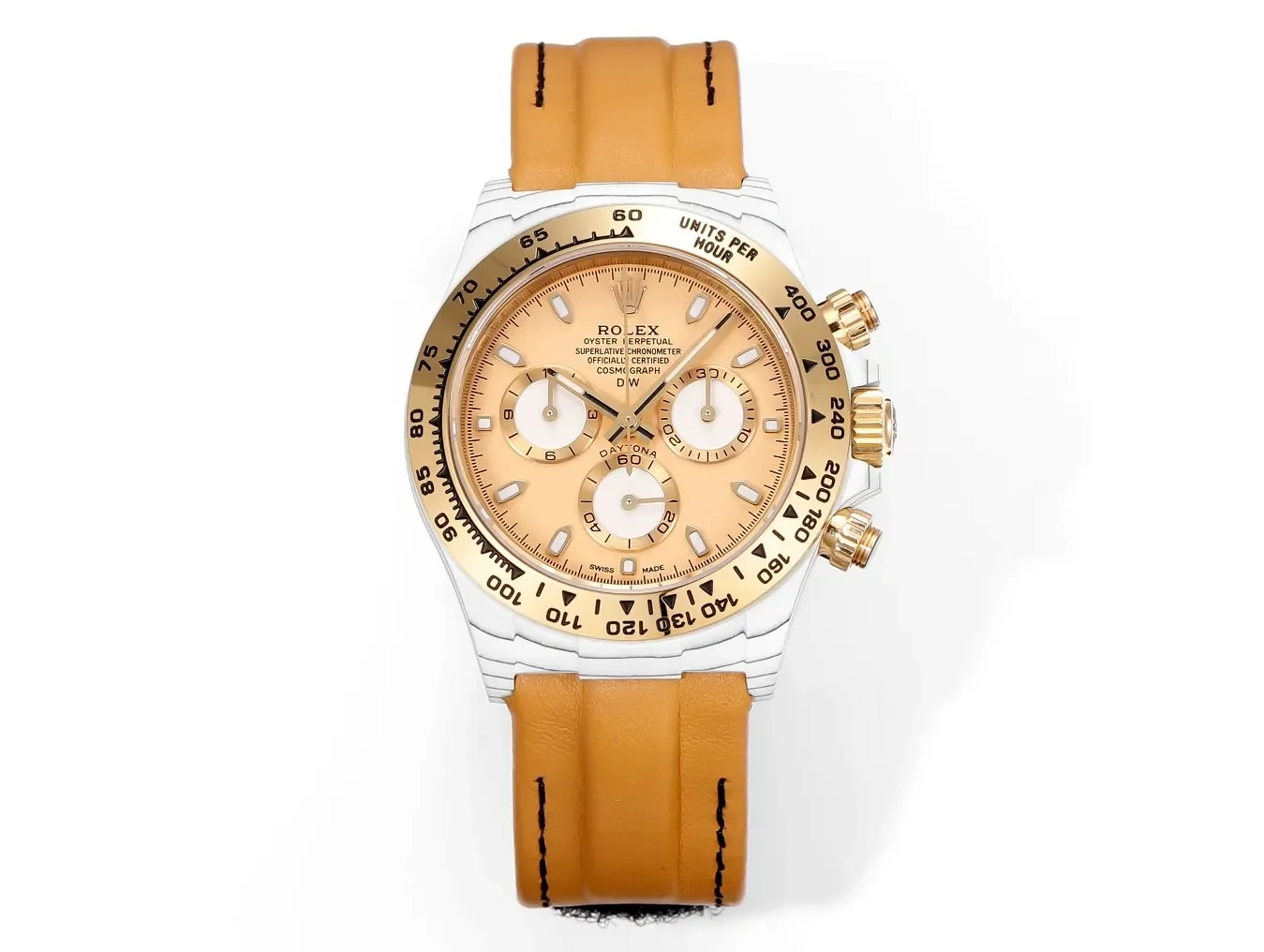 Rolex Daytona Carbon Fiber Custom Edition - Champagne Dial, Brown Strap, Enhanced Night Glow Case by VSF Watches Official Store