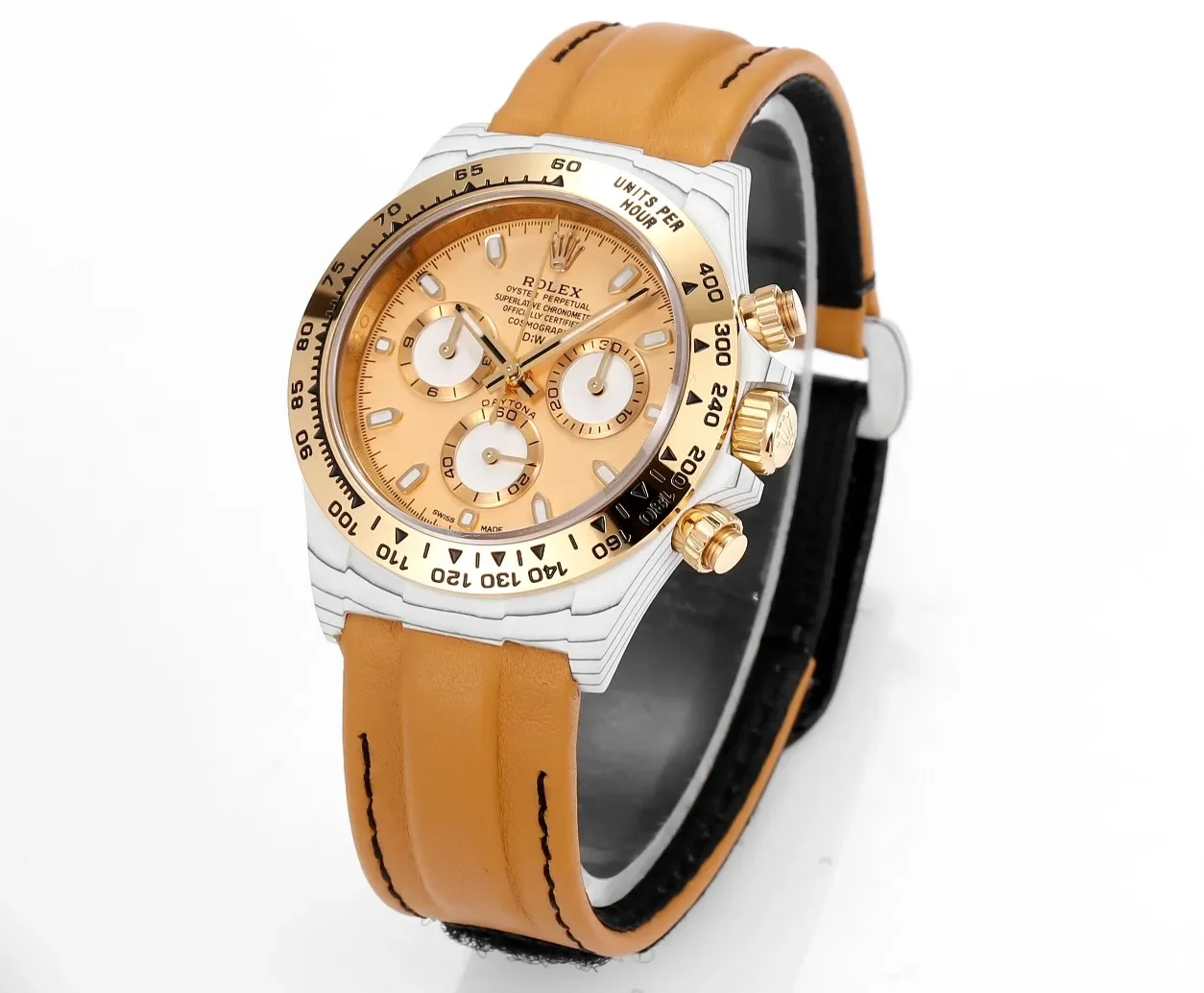 Rolex Daytona Carbon Fiber Custom Edition - Champagne Dial, Brown Strap, Enhanced Night Glow Case by VSF Watches Official Store